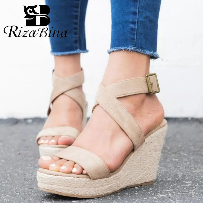 

RIZABINA Wedges Sandals Women Platform Buckle Open Toe High Heels Shoes Summer Daily Club Party Women Footwear Size 35-43