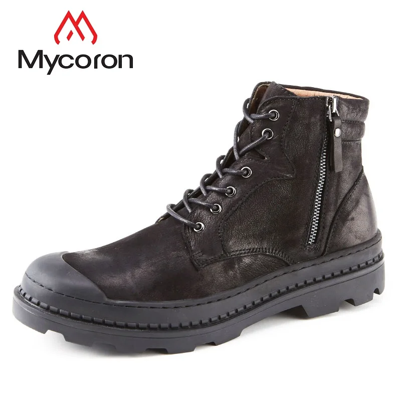 

MYCORON Leather Spring/Autumn Men Boots Top Brand With Keep Fashion Boots High Quality Lace-Up Men Shoes Botines Hombre Cuero