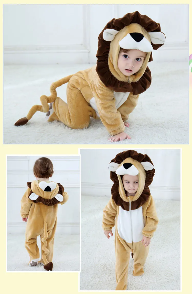 Baby Lion Onesie Animal Costume Toddler Boy Girl Long Sleeve Romper Funny Cute Warm Clothes Child Kid 0-3 years Infant Kigurumis Newborn Knitting Romper Hooded 