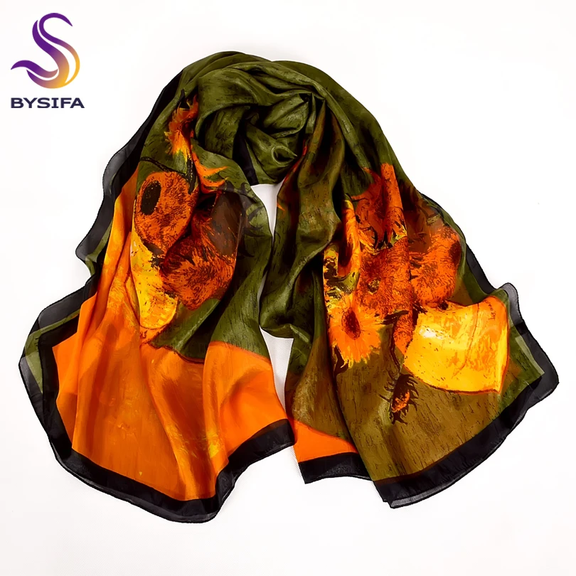 Koop Cachecol Brand Army Green Zijden Sjaal Gedrukt Nieuwe Super Grote Pure Zijde Lange Sjaals Sjaal Winter Dames Sjaals Wraps 180*110 cm