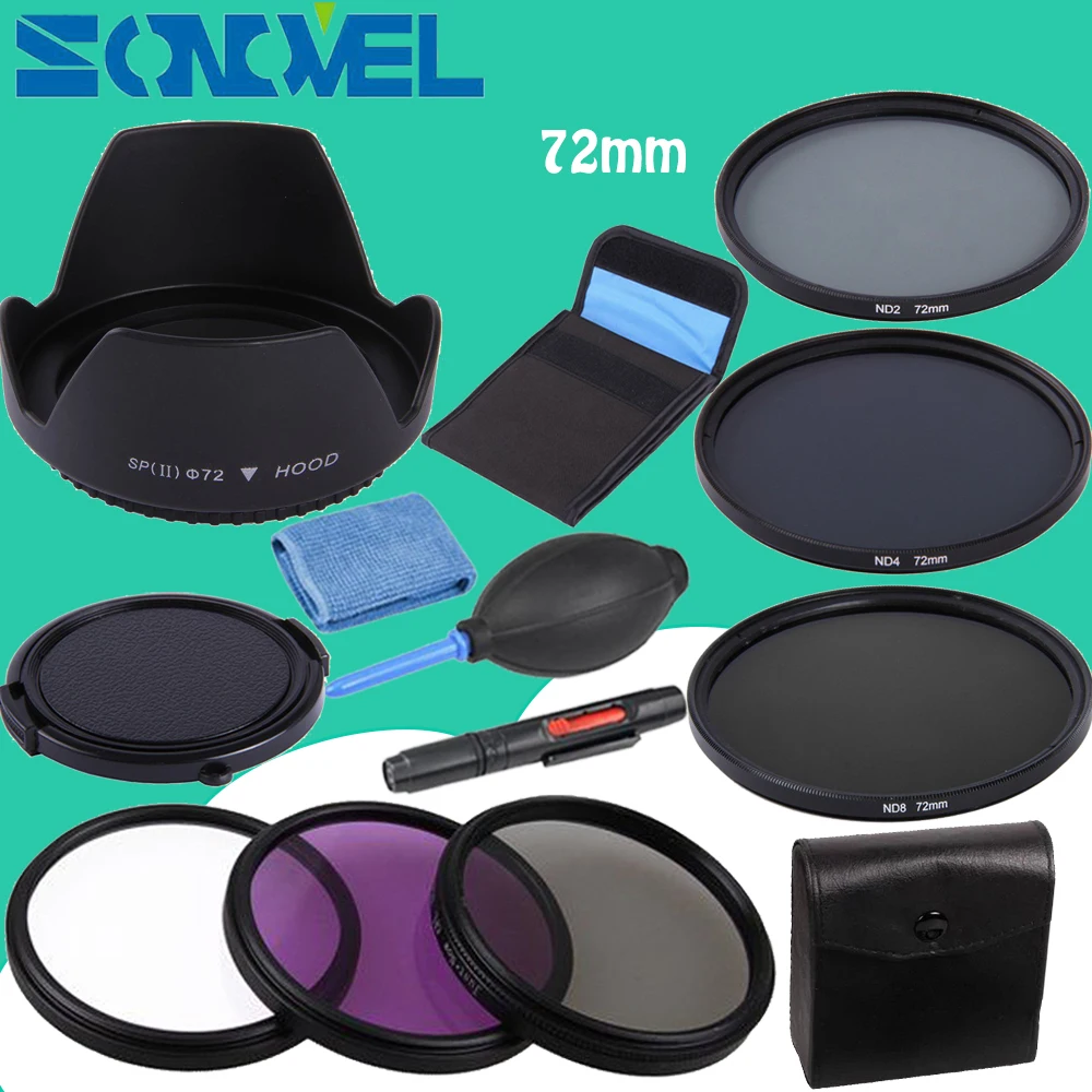 72mm Uv Cpl Fld Nd 2 4 8 Neutral Density Filter Lens Set+lens Hood For