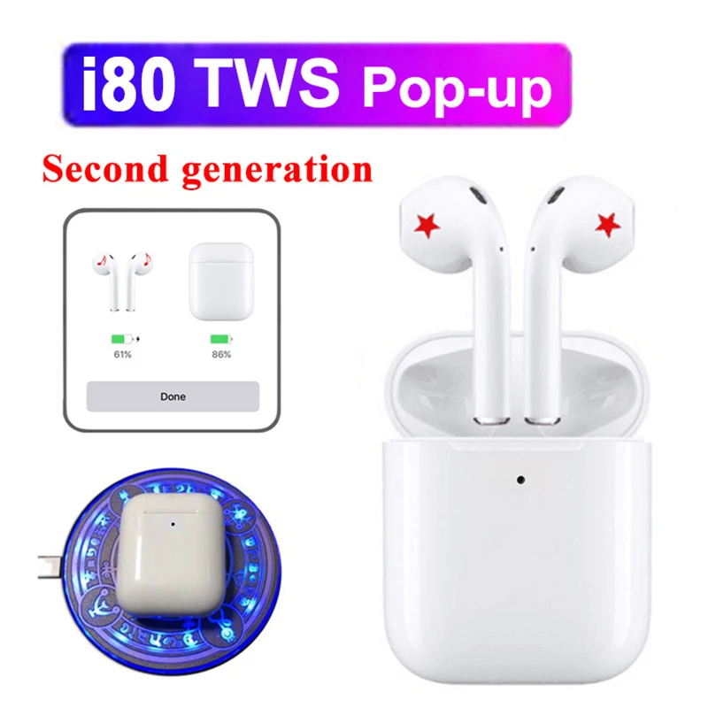 

2019 new Bluetooth Earphones W1 Chip Pop Up Windows Earbuds Wireless Headset For iPhone Earphone 2 Generation i80 i10 tws