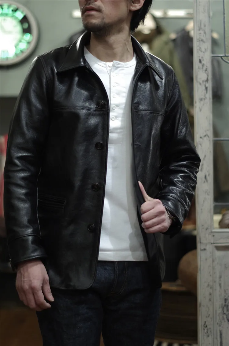 Free shipping.Brand classic brakeman horseskin leather coat,mens 100% genuine leather Jackets,Amelioration leather jacket. petite genuine leather coats & jackets