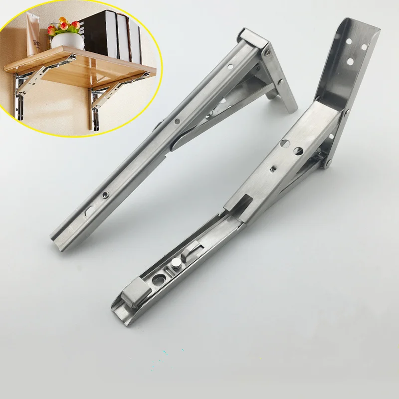 

2pcs Rugged Stainless Steel Folding Bracket Triangle Wall Bracket 90 degree Telescopic Folding Desk Rack Hardware Accessories