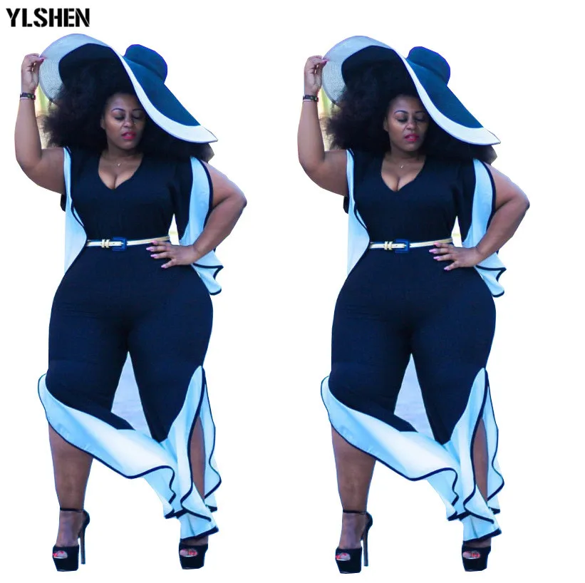 2019 Summer African Jumpsuit Sexy High Waist Split Ladies Jumpsuits Plus Size African Dresses for Women Dashiki Clothes Outfits 02