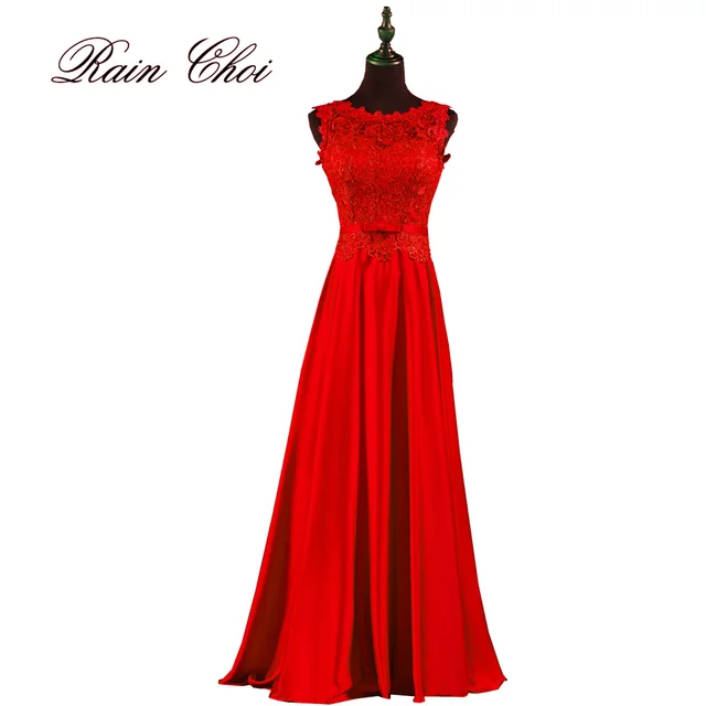 red satin bridesmaid dress