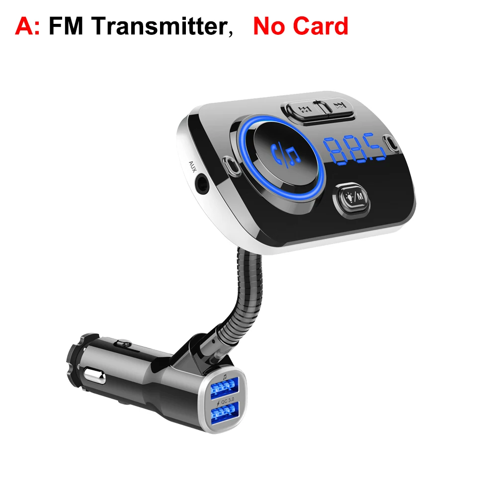 Автомобильный fm-передатчик Bluetooth V5.0, беспроводное радио, автомобильное зарядное устройство, адаптер MP3 с QC3.0, зарядка, поддержка USB, TF карта, светильник - Название цвета: A-FM Transmitter
