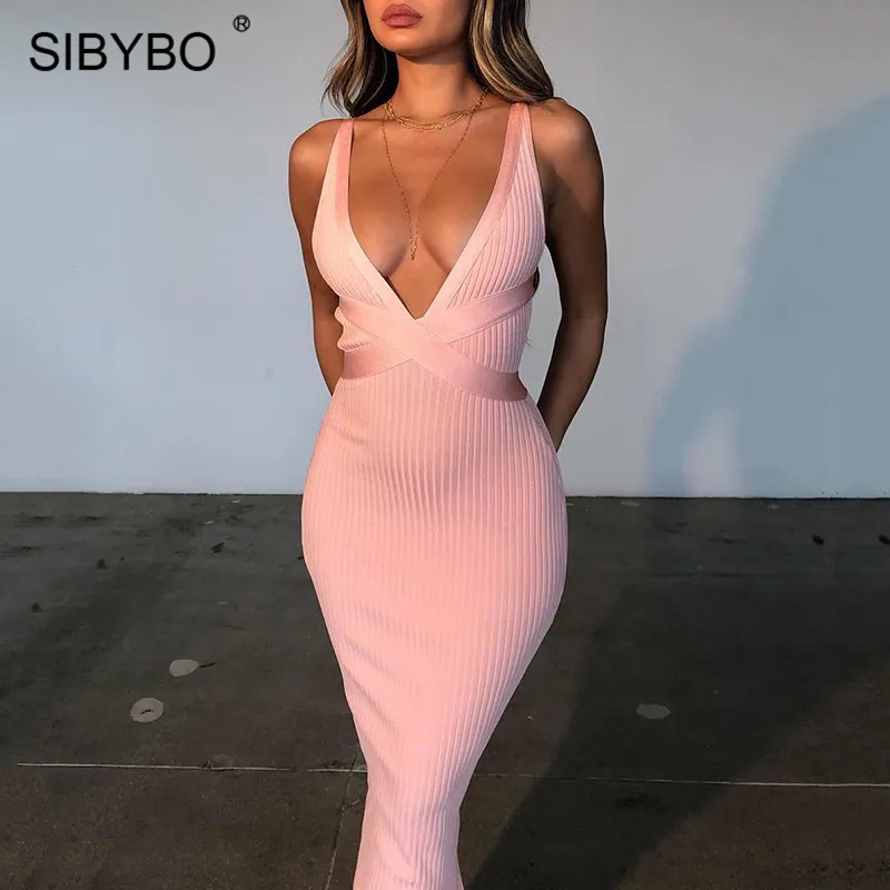 Женское платье с глубоким вырезом Sibybo Осеннее повседневное облегающее на тонких