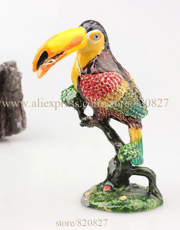 Bird Crafts Figurine Gift Animal Bird Multi Color Display Trinket Box Love Bird Faberge Rhinestone Jewerly Trinket Box