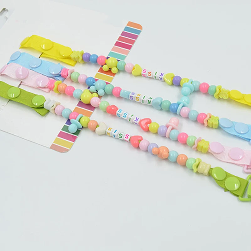 

Baby Pacifier Clip Handmade Funny Colourful Beads Dummy Clip Baby Soother Holder Baby Kids Pacifier Chain