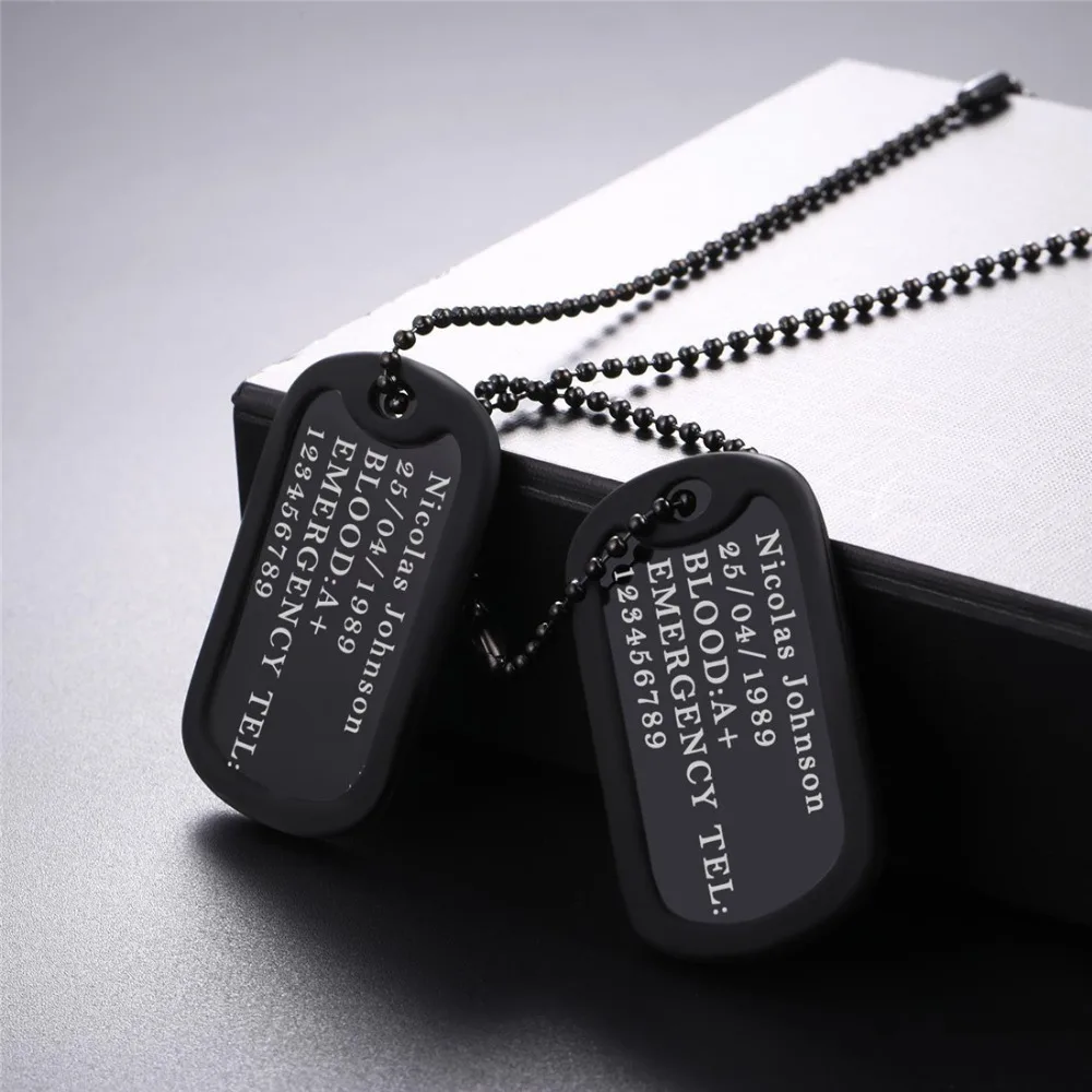 U7 изготовленный на заказ Медицинский ID Dog Tag Цепочки и ожерелья с подвесками с Нержавеющая сталь цепи 2" Для мужчин Для женщин Персонализированные милитари Жетоны для собак