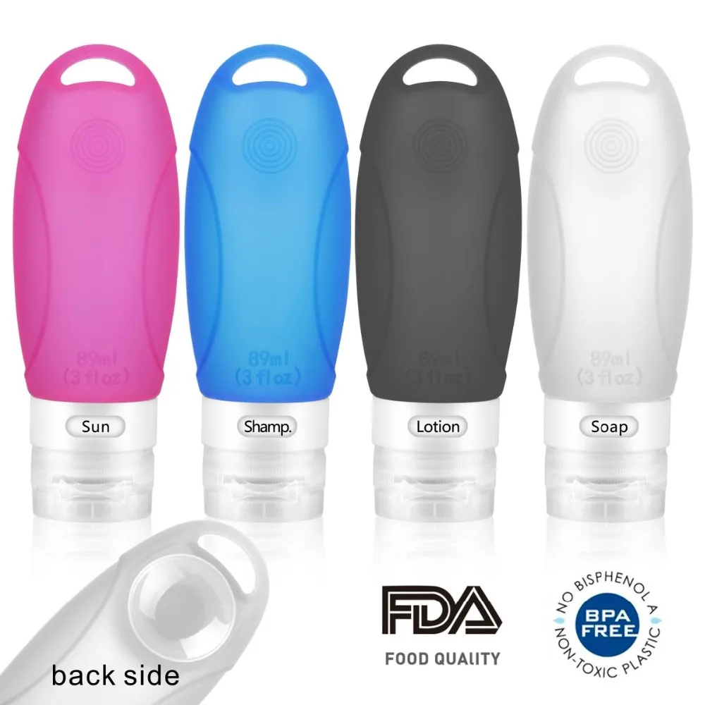 4pcs Silicone Travel Bottle Set Refillable Leak proof Switched Labeling