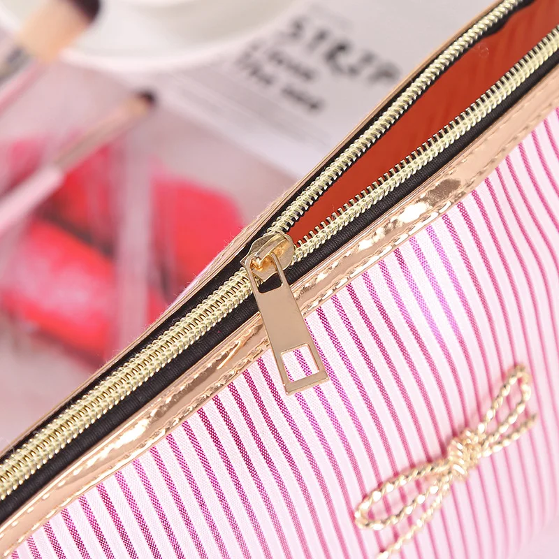 Women's Semi-PU Stripe Cosmetic Bag Portable Handmade Compact Makeup Travel Wash Bag