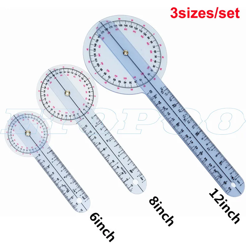 Goniometer 360 Degree Plastic Goniometer 6 Piece Set Medical Spinal Angle Protractor Angle Ruler 