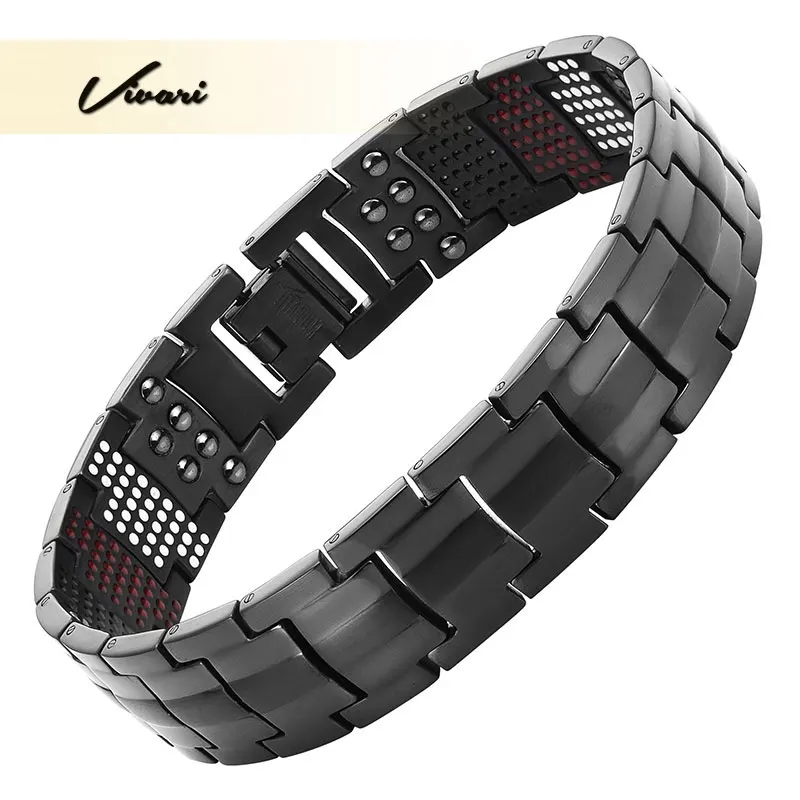 2016 Men 4in1 Magnets Negative Ions Germanium Far Infra Red Titanium Bracelet Black Bangle Free Shipping