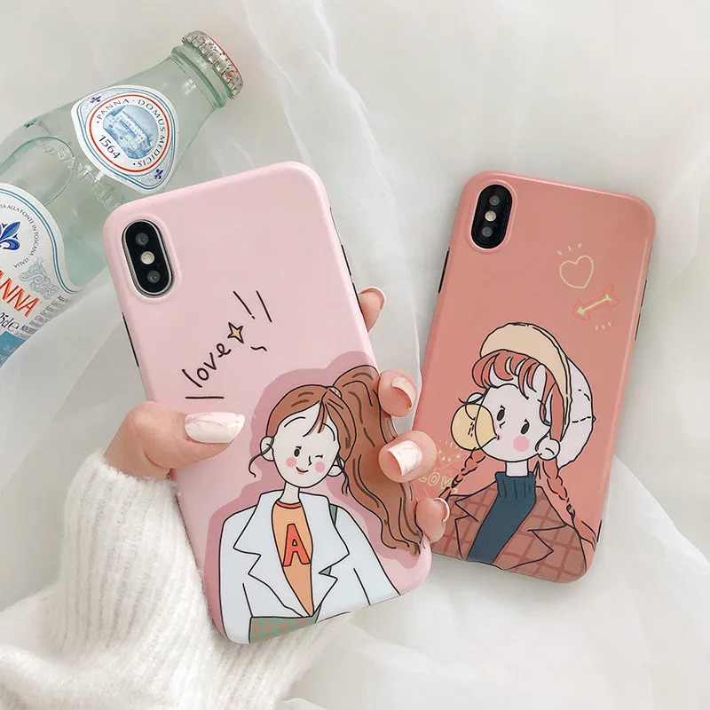 

JAMULAR Cartoon Illustration Girl Phone Case For iPhone 7 XR XS MAX X 8 6s 6 Plus Soft IMD Back Cover For iPhone XR Letter Shell