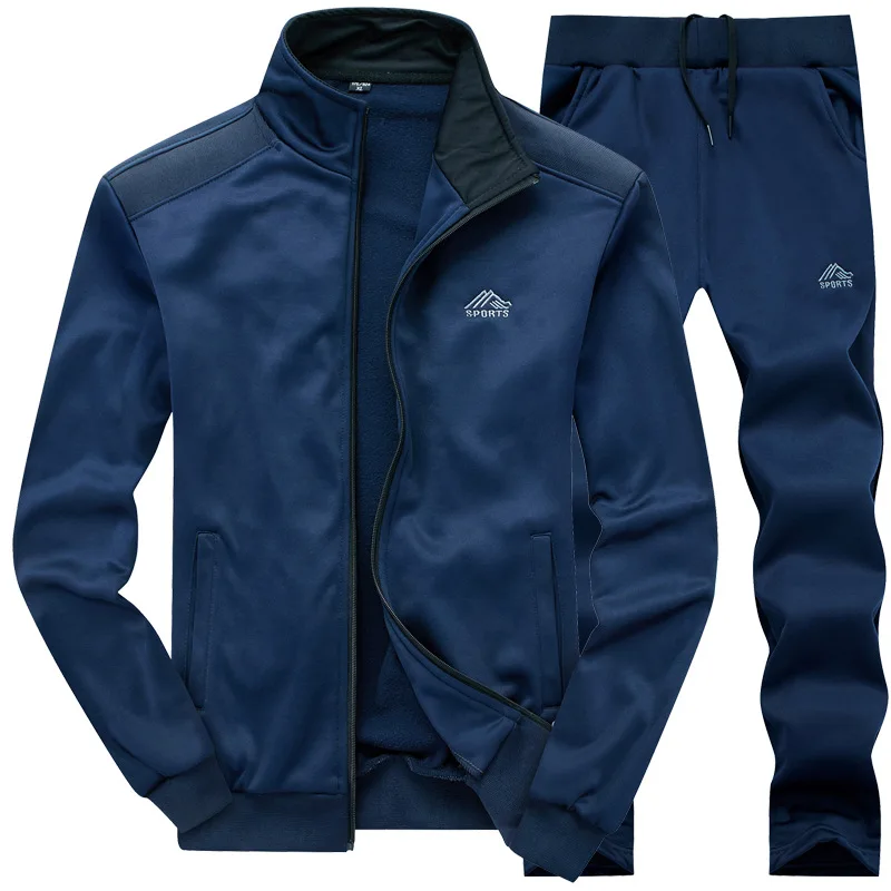 Спортивные костюмы, Мужская толстовка из полиэстера, спортивный флисовый, весенняя куртка+ штаны, повседневный мужской спортивный костюм, спортивная одежда для фитнеса - Цвет: LY003 Blue