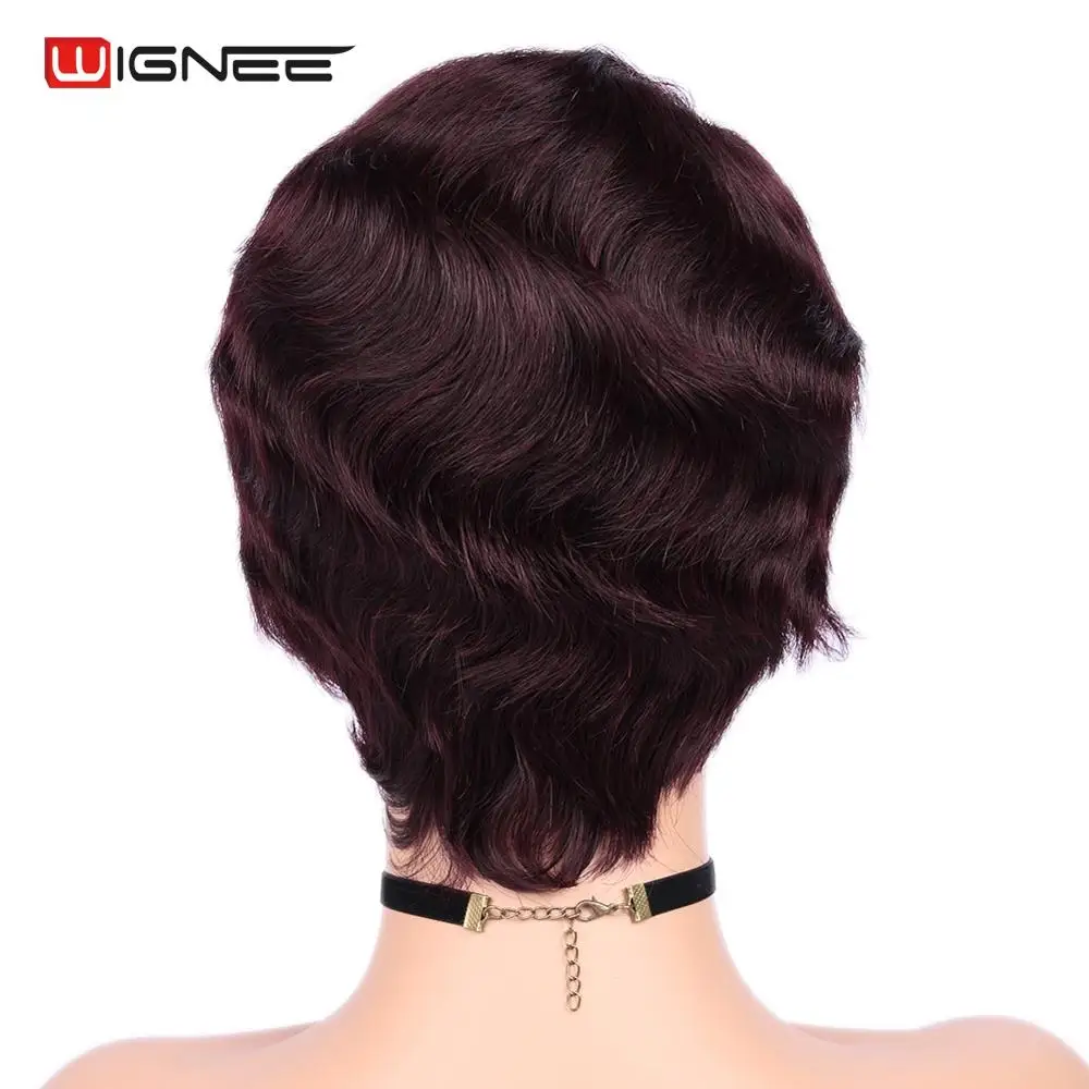 Wignee 6 inch 99J Short Human Hair Wigs For Black/White Women Remy Brazilian Glueless Hair Loose Wave Short Hair Curly Human Wig