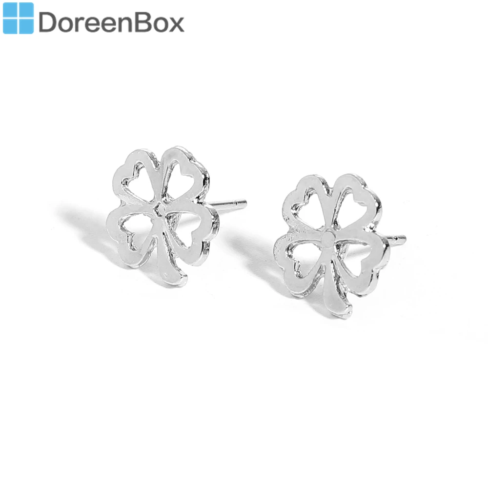 Дорин коробка цинка Ухо Сообщение Серьги гвоздики Для женщин Мода Four Leaf Clover