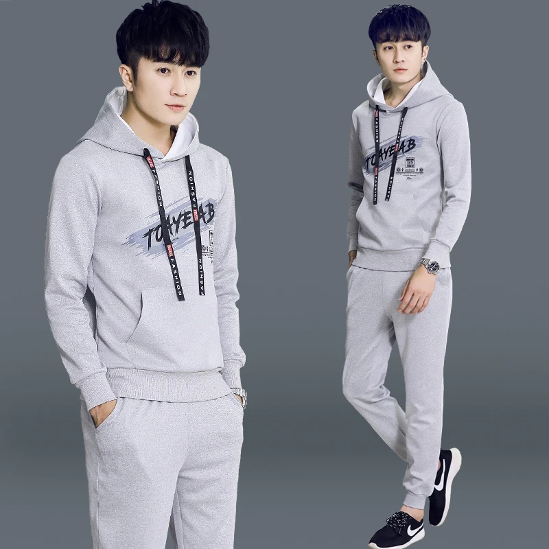 2019 Men's Sets 2 Pieces Sweatsuits Mens Tracksuit Pullover Hoodie and Pants Strips Hooded Sweatshirt Sportswear Mens Clothing