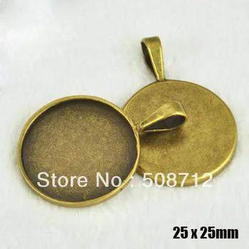 

Free shipping!!! 100pcs Antique Bronze Round 25mm 1'' Pendant Trays,Cabochon Settings