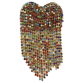 

Handmade Crystal Heart Badges Diamond Fringe Tassel Patches Sew on Shoulder Badges Clothes Dress Headscarf Decorated 10 pieces