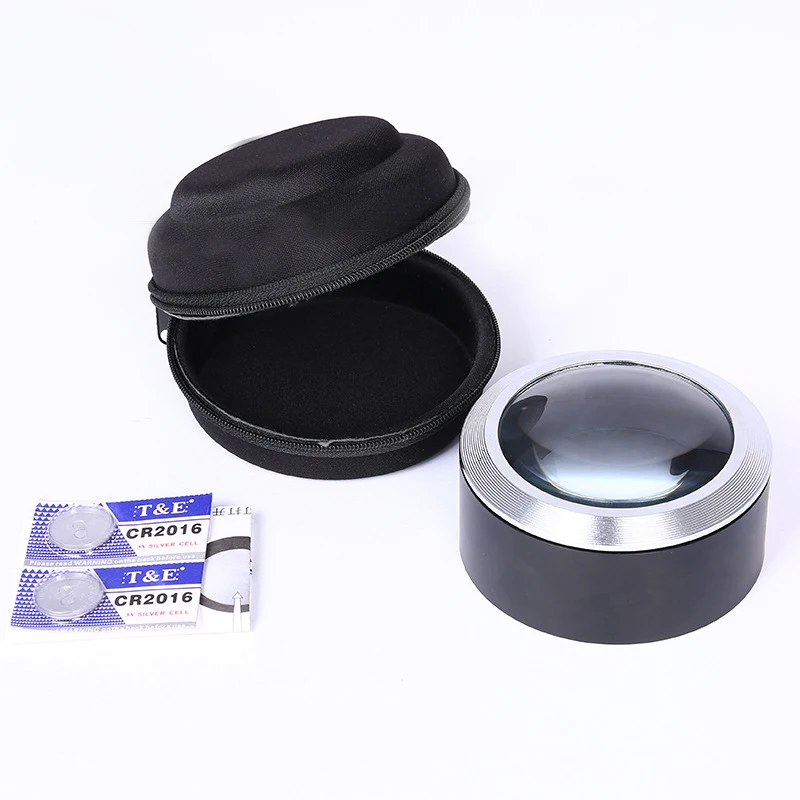 5X Desktop Cylinder K9 Magnifier Lens Tool Magnifying Glass with 3 LED Lights for Antique Viewing/Reading/Jewelry Identification