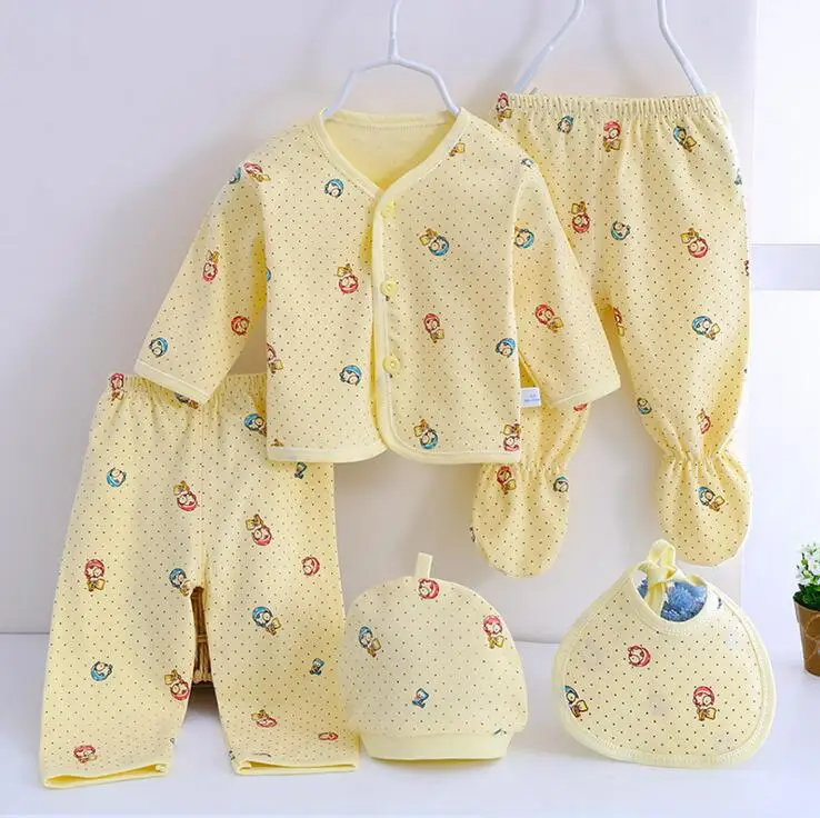 Одежда для новорожденных комплект Одежда для малышей из хлопка для маленьких девочек и мальчиков комплект одежды для малышей, костюмы Штаны+ топ+ шапка+ нагрудник 5 шт./компл - Цвет: CW6002K