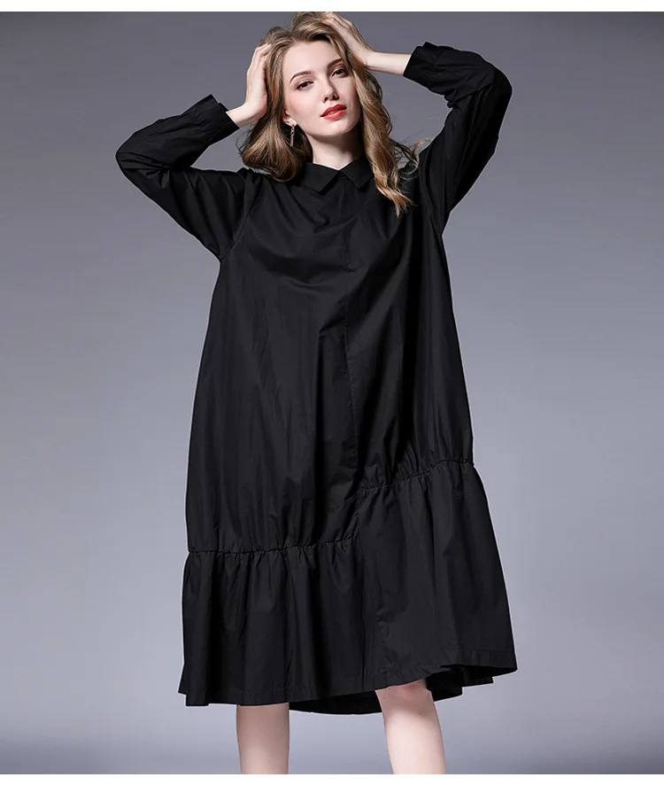 LANMREM, новая мода, повседневная, большой размер, длинный рукав, плиссированная, в стиле пэчворк, свободная рубашка, тип, женское платье, Vestido YE372