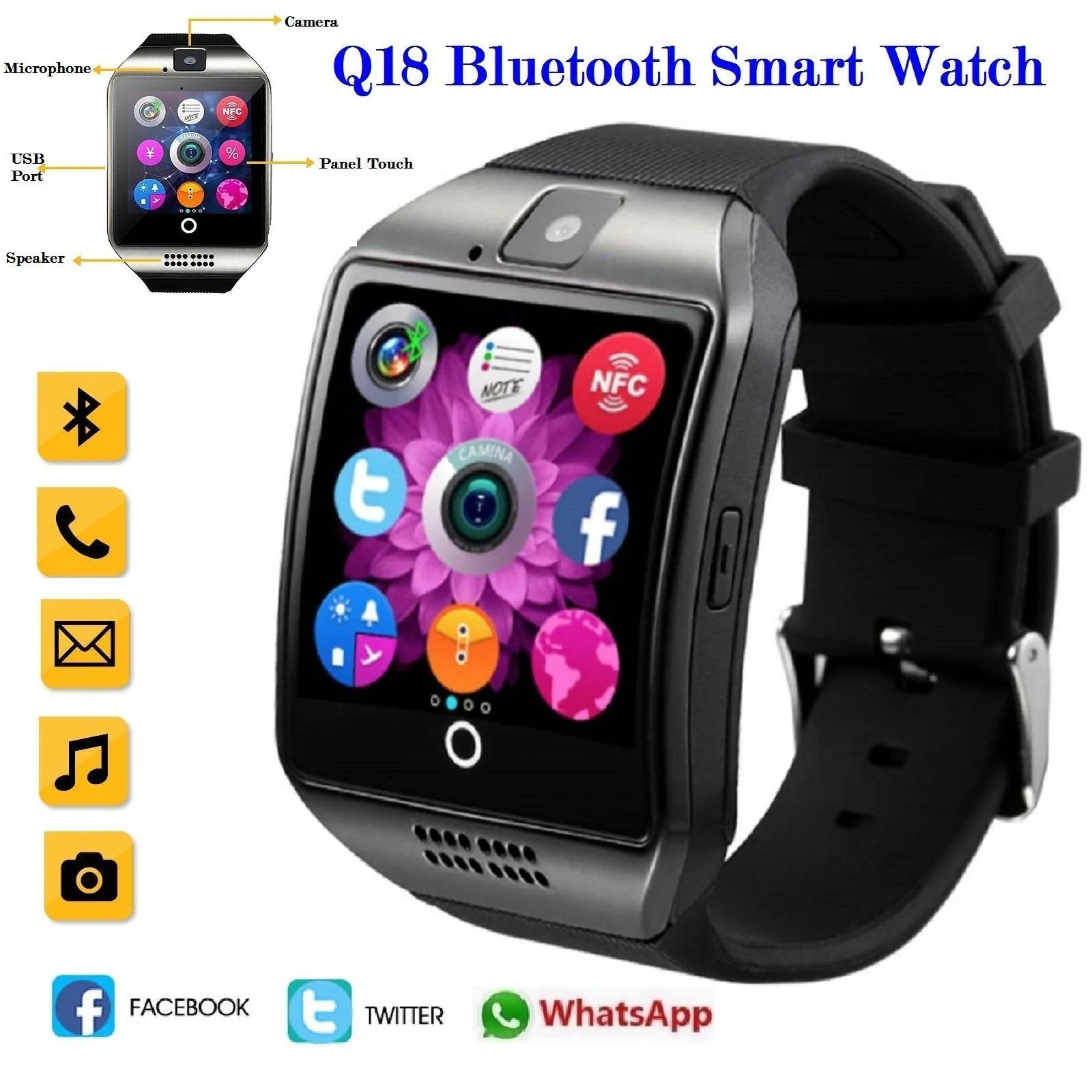 

Q18 Touch Screen Smart Watch Men Bracelet Smart Call Answer Week Altimeter SMS Music Multifunction Smart watch relogio masculino