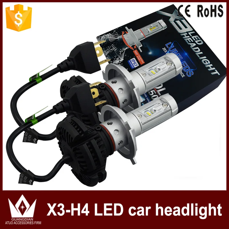 

Tcart 1 Set Car LED Headlights High Quality X3 H4 9003 HB2 Hi/Low Dual Beam 50W 6000LM Auto LED Headlamps 6500K Car Accessories
