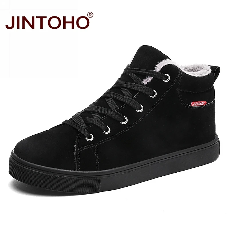 JINTOHO Big Size Black Mens Winter Shoes Fashion Men Winter Boots Ankle Warm Snow Boots For Men Casual Snow Shoes For Men - Цвет: black