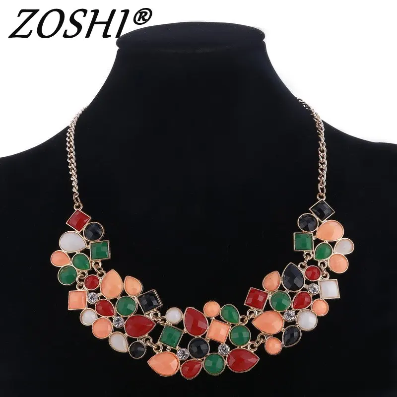 

2018 fashion power statement necklace & pendants vintage colorful Gem beads collar choker necklace for women boho Jewelry