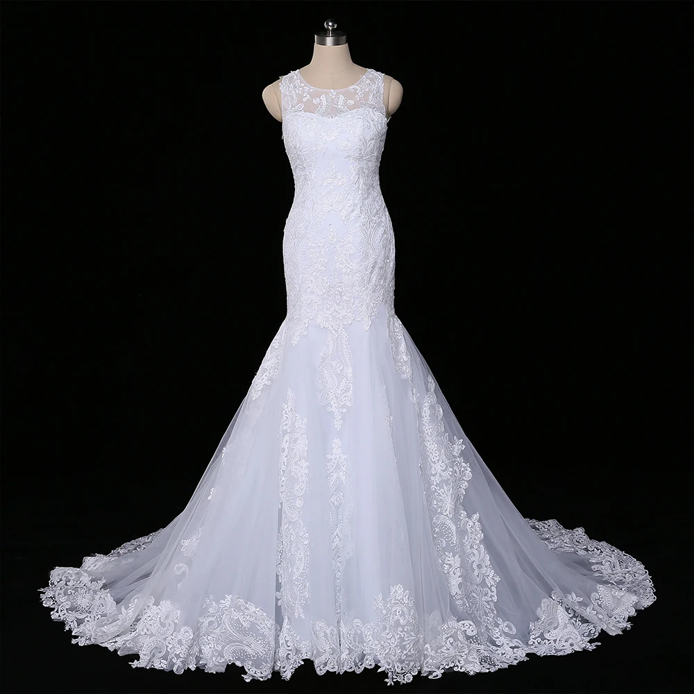 Najowpjg Delicate Appliques See Through Tulle Back Chapel Train