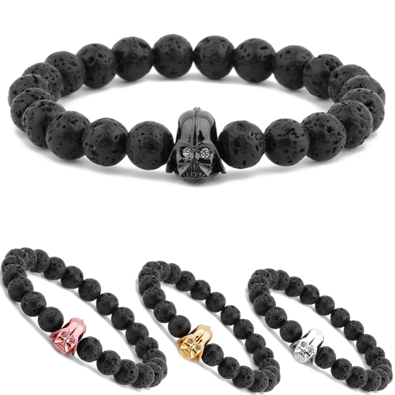 

2018 Hot Fashion Lava Stone Pavement CZ Star Wars Crown Bracelet Men's Beads Elastic Bracelet Ladies Pulseira Masculina Fashion