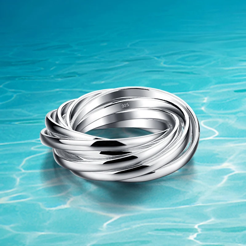 women 925 sterling silver ring; genuine solid pure silver jewelry; multilayer design;Acceptable