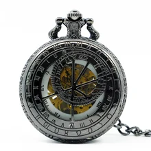 Mechanical Hand Wind Black Pocket Watch Steampunk Roman Numbers Steel Fob Watches PJX1243