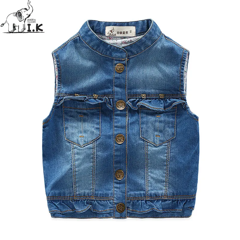 

2017 new arrival Autumn Spring Girl denim vest children warm tops kids fashion casual cotton blue coat MJ25002