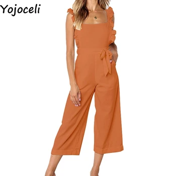 

Yojoceli Elegant ruffle party long jumpsuit romper Sexy casual bow playsuit women Summer cute cool romper overalls