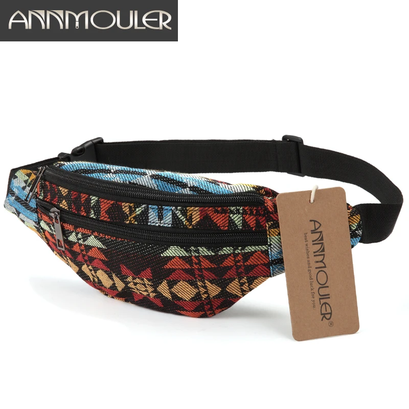 

New Women Fanny Pack 8 Colors Fabric Waist Packs Bohemian Style Waist Bag 2 Pocket Waist Belt Bag Travel Phone Pouch