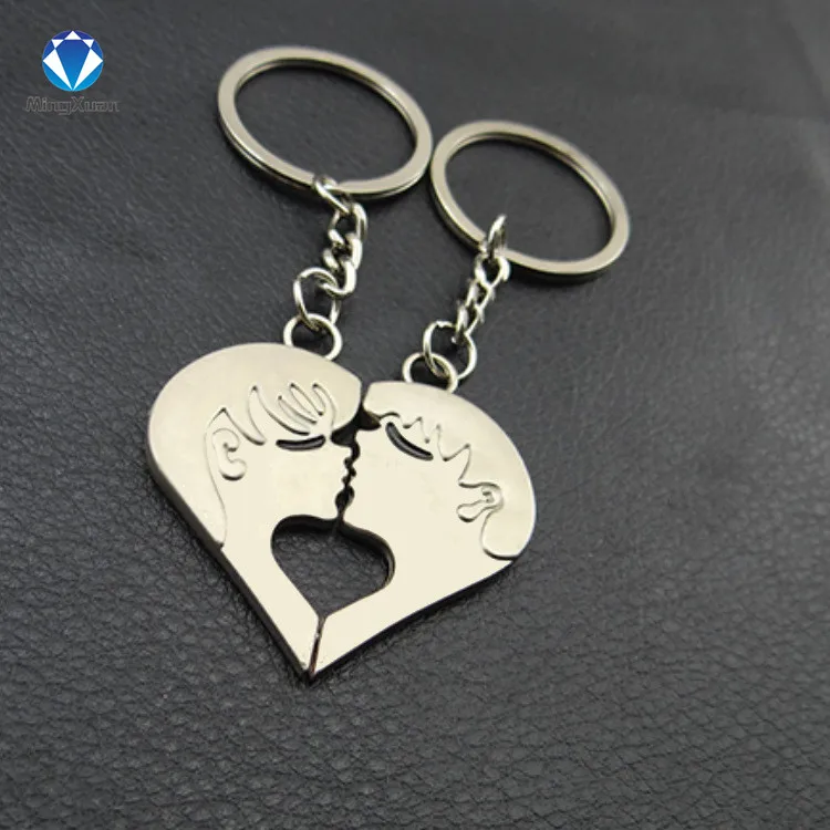 MINGXUAN 1 пара брелок для девочек/мальчиков кольцо для ключей с серебряным покрытием для влюбленных брелок с цепочкой "Love" Сувениры подарок ко Дню Святого Валентина 9 видов стилей - Цвет: C486