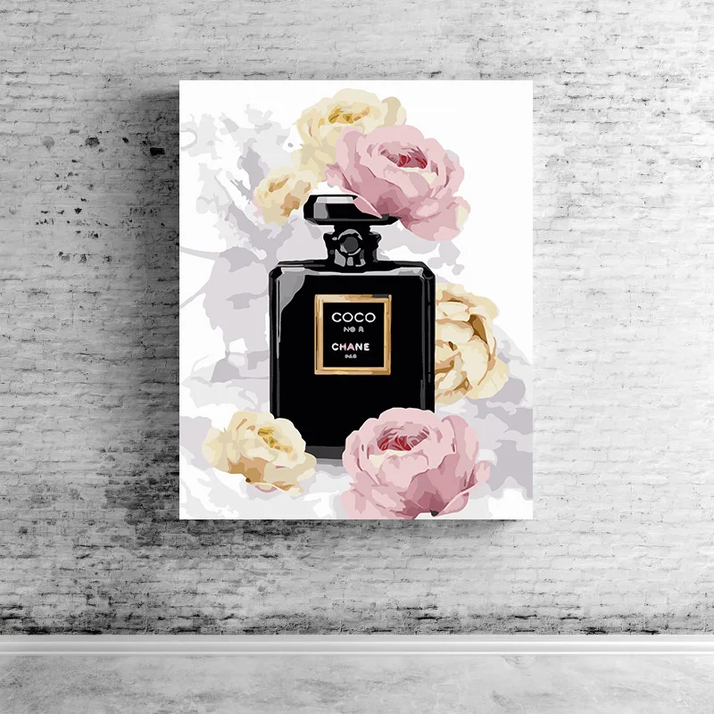 

Perfume bottle black white flower creative illustration big painting king DIY home decor painting hotel cafe decoration painting