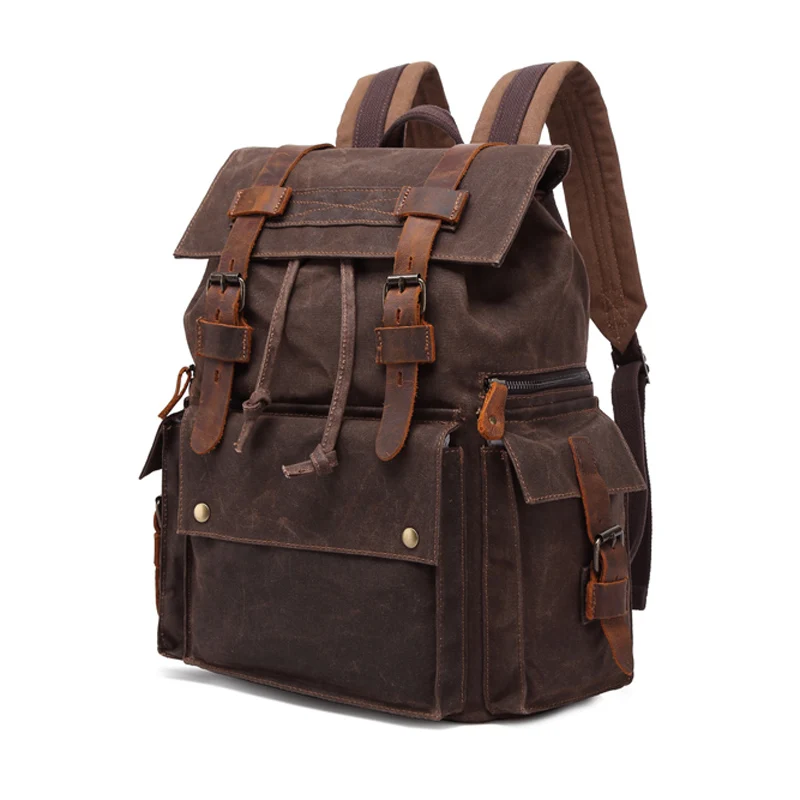 

European style vintage Large capacity Men Laptop Bags backpack Oil wax Canvas Backpacks outdoor Travel computer bag Mochila 17.3