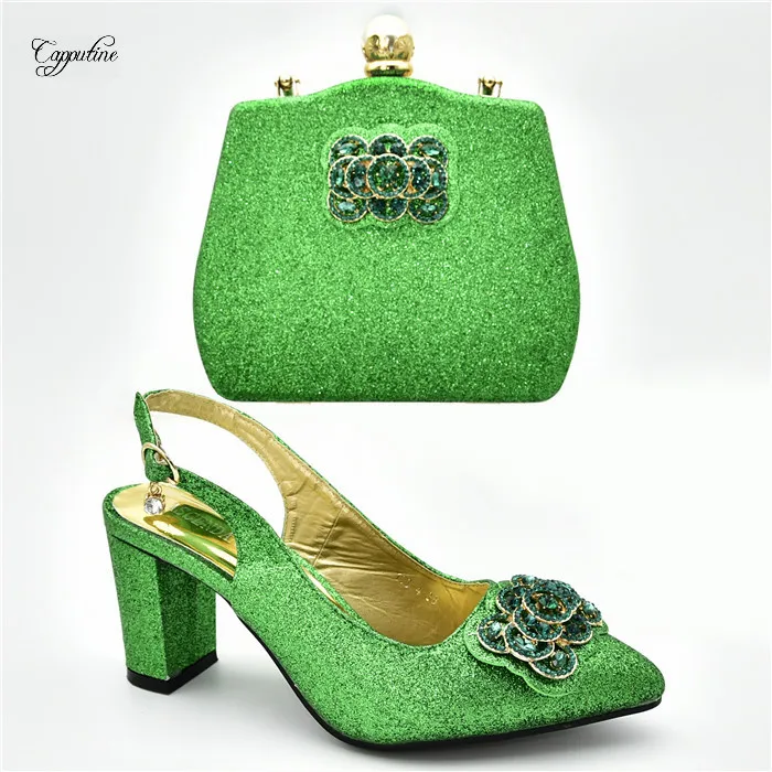 

Wonderful green sandal shoes matching with purse handbag set for fashion lady 108-4, heel height 7cm