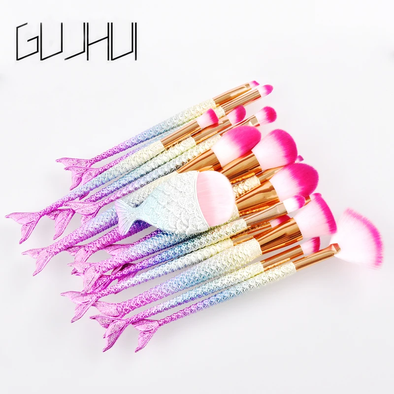 

New 3D Scrub Mermaid Fish Tail Makeup Brushes Set Foundation Concealer Blending Blush Brushes Eyeshadow Eyebrow Cosmetic Tools