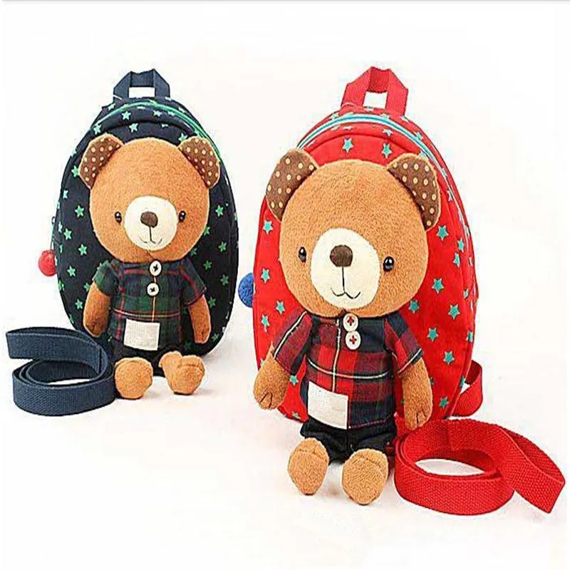 

Hot Selling Bear Plush Backpacks with Safty Harness Toddler School Bag 2-in-1 Plush Toy Harnesses Buddy 6 Styles