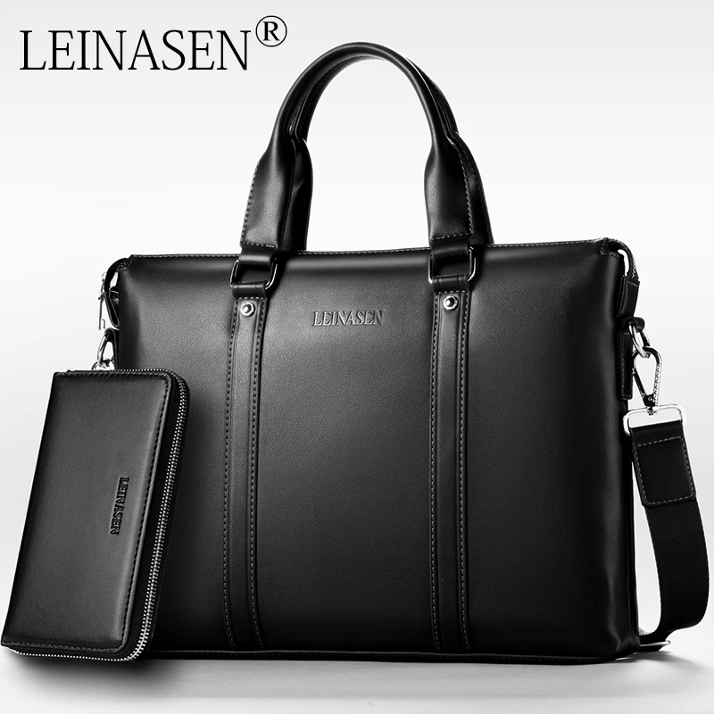 LEINASEN Brand Briefcase Leather Handbag Men Bags Office Men Messenger