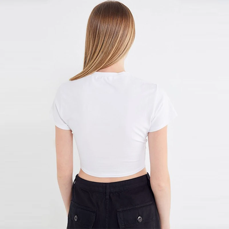 HDY Haoduoyi/, простые топы с круглым вырезом для отдыха в уличном стиле, летняя женская модная футболка с коротким пупка