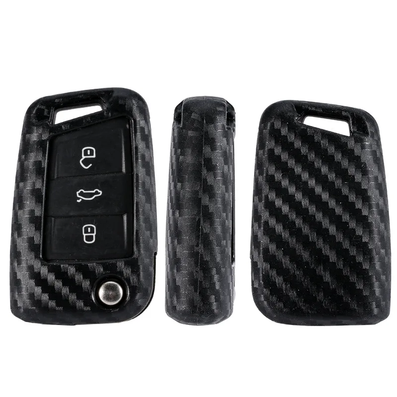 

Silicone Carbon Fiber Key Case Cover For VW Polo Golf 7 Tiguan For Skoda Octavia Kodiaq Karoq For SEAT Ateca Leon Ibiza 2015