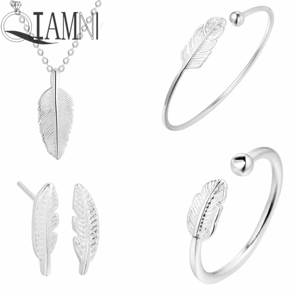 

QIAMNI 925 Sterling Silver Leaf Necklace Leaves Bracelet Earring Ring Wedding Costume Jewelry Set Birthday Gift for Girlfriend